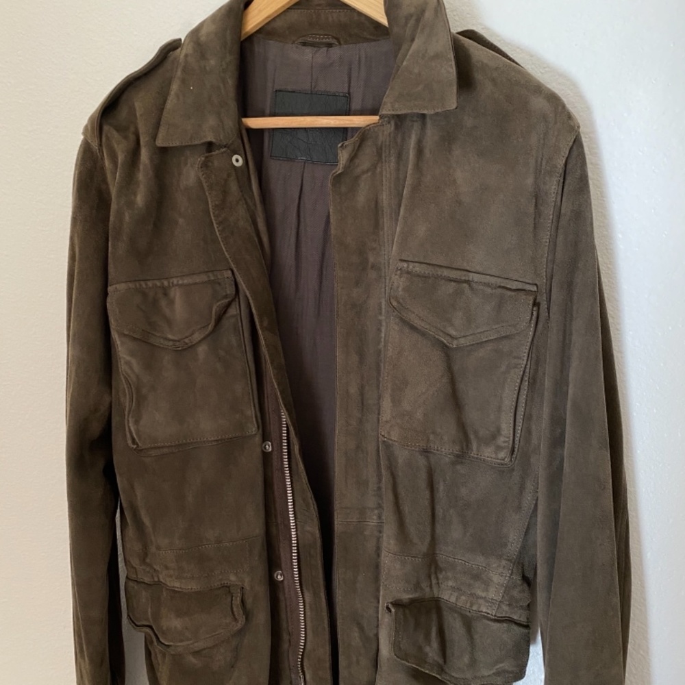 COPY - ALLSAINTS CREW SUEDE LEATHER JACKET GREEN - Picture 5 of 7
